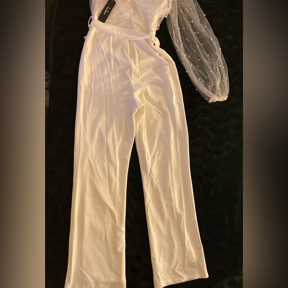 White Mesh Pearl Jumpsuit - Picture 16 of 16